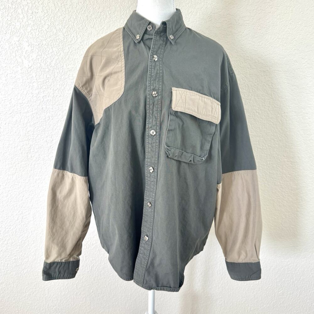 Gamehide Hunting Shirt Mens M Olive Green Tan Shooting Patch Button Up Outdoors